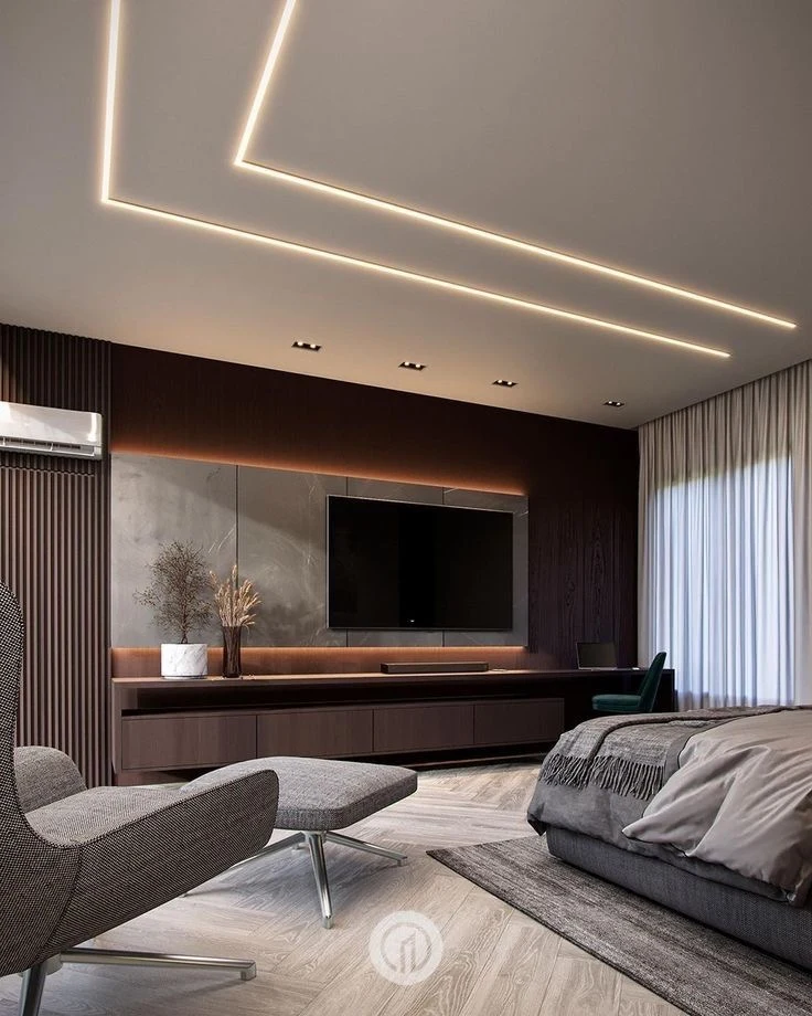 A bedroom reference with dark timber cabinetry and integrated lighting.